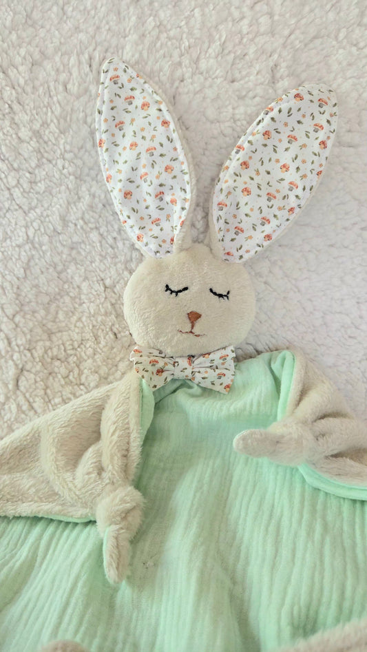 Doudou lapin vert menthe