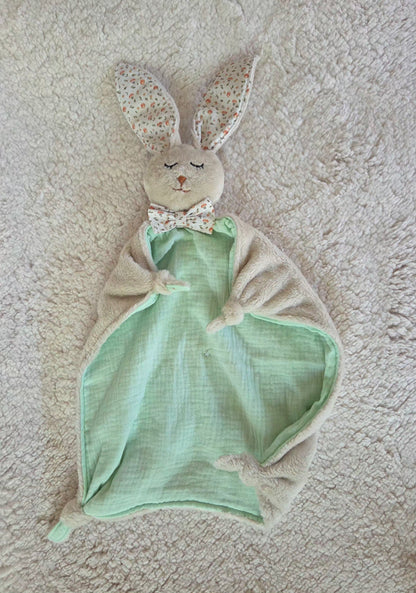 Doudou lapin vert menthe