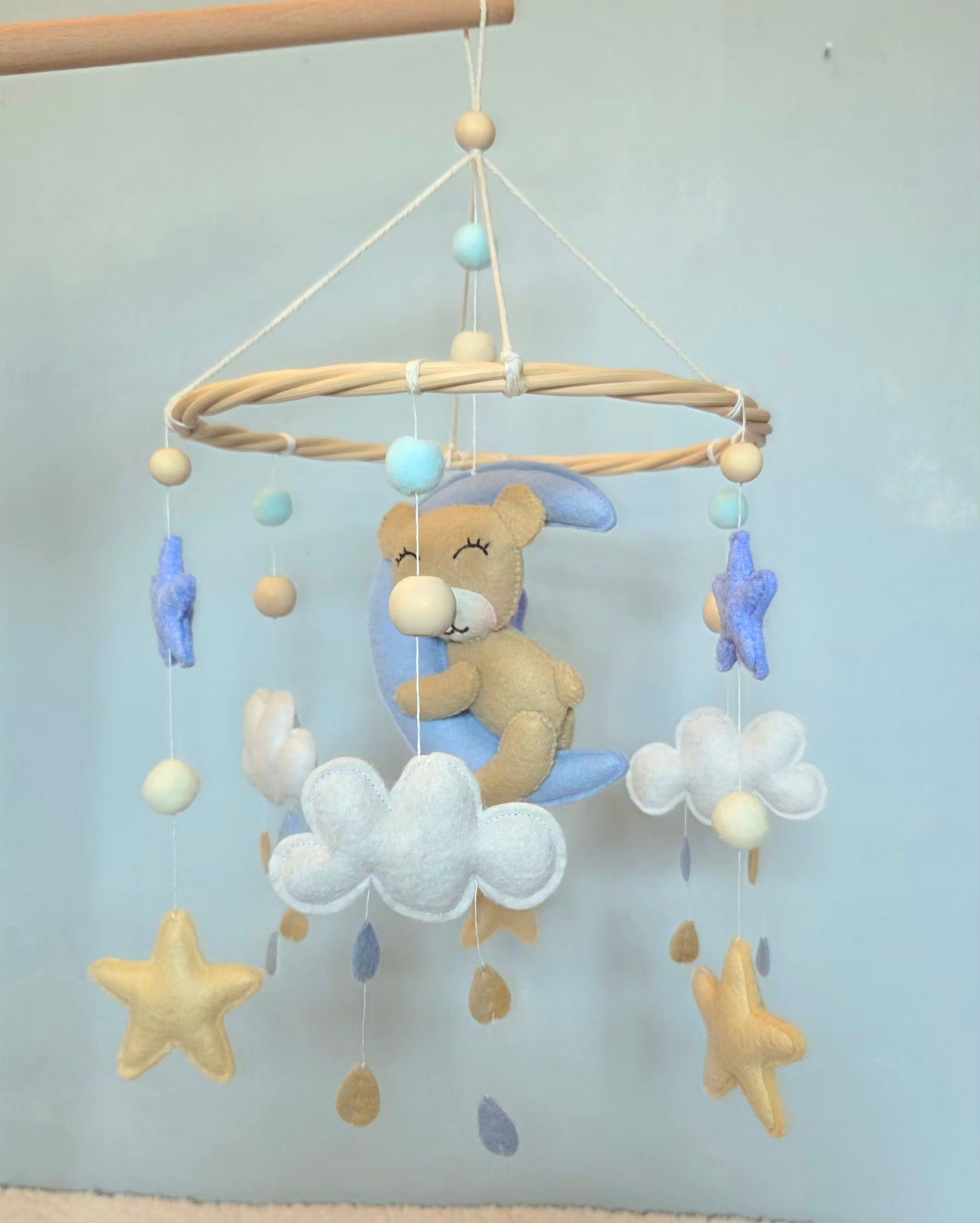 Mobile Bébé Ourson et Lune Bleu