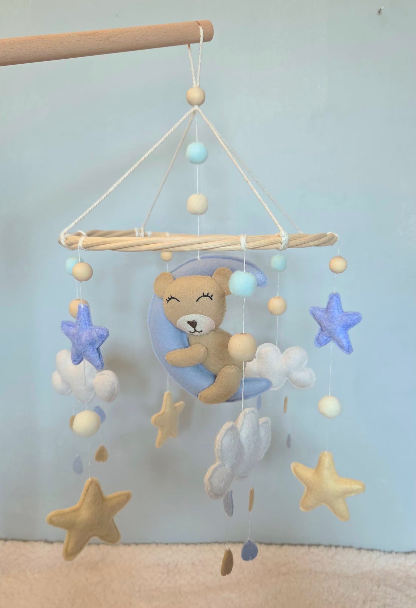 Mobile Bébé Ourson et Lune Bleu