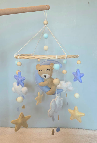 Mobile Bébé Ourson et Lune Bleu