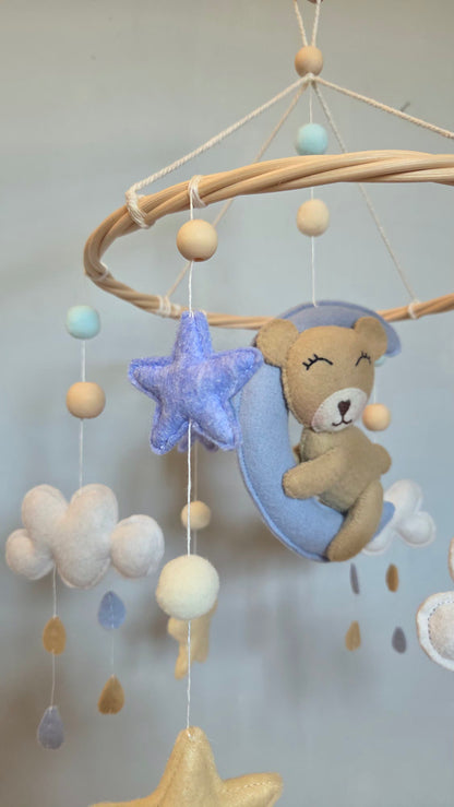 Mobile Bébé Ourson et Lune Bleu