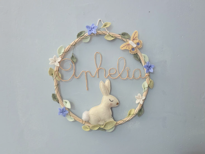 Couronne Prénom Personnalisée Fleurs et Lapin
