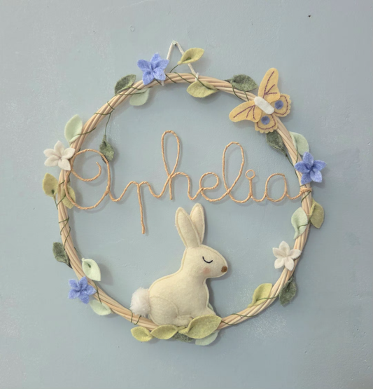 Couronne Prénom Personnalisée Fleurs et Lapin