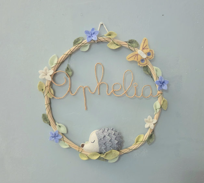 Couronne Prénom Personnalisée Fleurs et Hérisson
